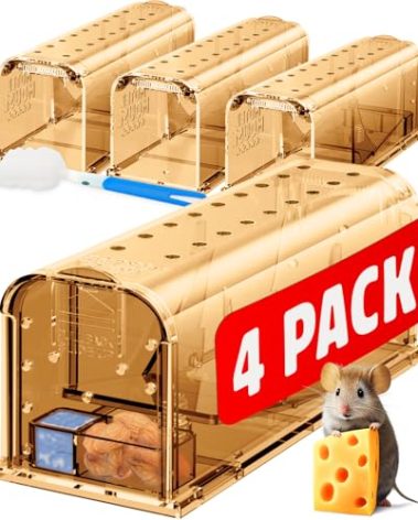 Motel Mouse Humane Mouse Traps No Kill Live Catch and Release 4 Pack - Reusable, Easy to Use & Clean, No Touch Release, Sensitive Includes Cleaning Brush, Instruction Manual & Video - Mousetrap Indoor