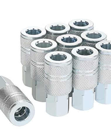 JOROY 3/8 High Flow Air Fittings, Industrial M-Type Coupler, 3/8 Inch Flow Size, 3/8 Inch Female Threads Size, Steel Material, 300PSI, 10 Pieces Air Compressor Accessories Fittings