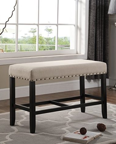 Roundhill Furniture Biony Fabric Counter Height Dining Bench with Nailhead Trim, Tan