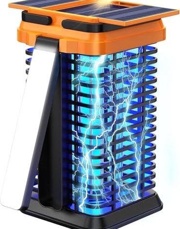 Solar Bug Zapper Outdoor Indoor, Mosquito Zapper with Dual-Mode Reading Lamp, Cordless & Rechargeable Electric Fly Trap, IPX4 Waterproof for Patio, Backyard