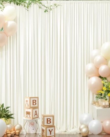 10x10 Ivory Backdrop Curtain for Wedding Parties Wrinkle Free Ivory Photo Curtains Backdrop Drapes Fabric Decoration for Baby Shower Photoshoot 5ft x 10ft,2 Panels