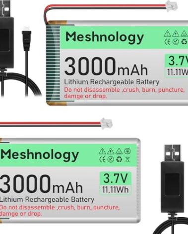 Meshnology 2PCS 3.7V 3000mAh Li Battery with USB Charger Cable 103665 1S LiPo Battery with Protection Board Insulated Rubber Tape and Micro JST 1.25 Plug for Arduino ESP32 Module Board Drone RC Car