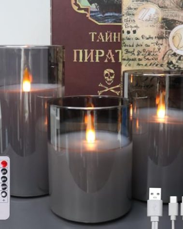 200 Hour Flameless Candles with Remote, Rechargeable Flickering Glass Pillar Candles with Remote and Timer, Moving Flame for Halloween Christmas Festival Wedding Home Party Decor