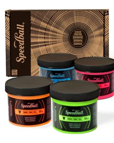 Speedball Fabric Screen Printing Ink Set, 4oz Fluorescent Colors: Hot Pink, Lime Green, Orange & Blue
