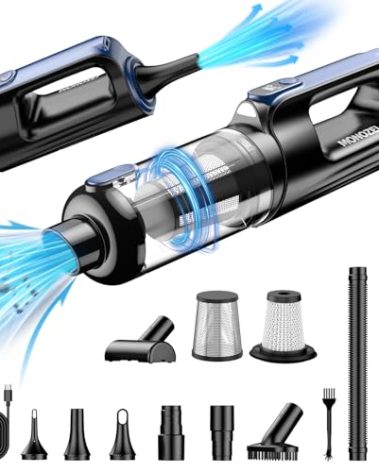 MONOZEL Car Vacuum Portable Cordless, 18000Pa 2 in 1 Vacuum Cleaner&Air Duster, 130W Brushless Motor Handheld Vacuum Cordless with 7800mAh Battery, LED Light, Multi-Nozzles for Car, Home, Office, Pet