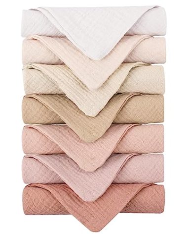 Konssy Baby Muslin Washcloths 7-Pack, 100% Cotton Baby Bath Washcloths, Soft & Absorbent Wash Cloths and Burp Cloths for Newborn Kids Girls & Boys, 11x11 inches