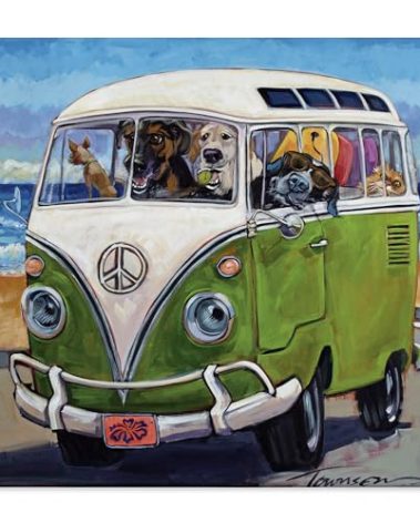 Stupell Industries Dogs Driving Retro Van, Designed by CR Townsend, 24 x 24, Canvas Wall Art