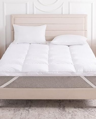 LeWinBedding 3 Inch White Goose Feather Mattress Topper,Queen Feather Bed Topper,Mattress Cover with Straps,Ultra Soft Pillowtop,100% Organic Cotton Fabric(60”x80”)