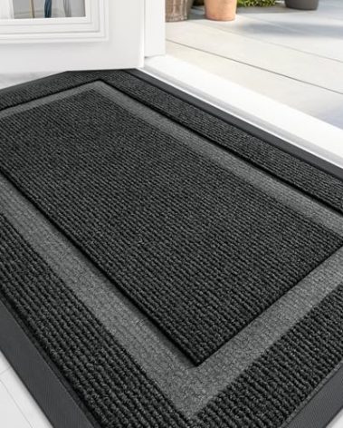 OLANLY Front Door Mat Indoor Outdoor Entrance, Waterproof All-Season, All-Weather Doormat, Sturdy Natural Rubber, Fade Resistant, Low Profile, Easy Clean Patio Porch Entryway Mat, 71x47, Black