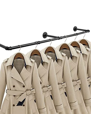 Jeasor Industrial Iron Pipe Clothes Hanging Bar DIY Wall-Mounted Garment Rack Heavy Duty Clothing Rack for Bedroom, Laundry Room, Closet Storage (Black 50 inch)