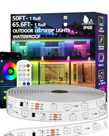httpsmp 50FT Outdoor LED Strip Light Waterproof,IP68 Outside RGB+IC Light Strip with App/Remote Control,Chase Mode,Music Sync Rope Light for Balcony,Deck,Rooftop,Garden,Pool