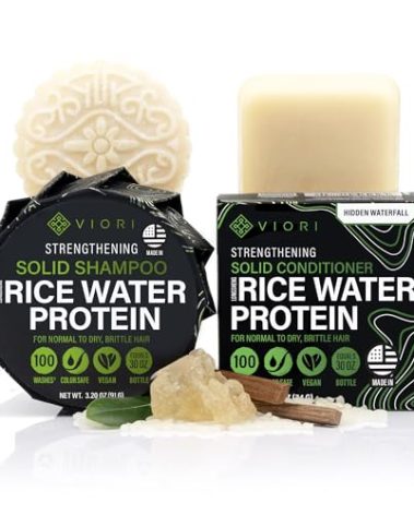 Viori Hidden Waterfall Shampoo and Conditioner Bar Set Made with Rice Water - Handcrafted Sulfate Free Shampoo and Conditioner