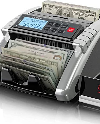 Aneken Money Counter Machine with Value Count, Dollar, Euro UV/MG/IR/DD/DBL/HLF/CHN Counterfeit Bill Detectors，Add and Batch Modes, Cash Counter with LCD Display