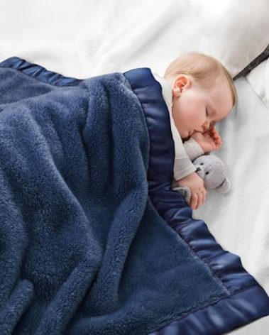 Pro Goleem Fleece Baby Blankets for Boys with 2 Inch Satin Trim, Super Soft Plush Receiving Blanket for Infant Toddler Newborn, Cozy 30x40 Inch Crib & Stroller Blanket (Navy Blue)