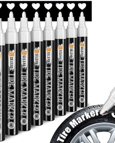 SELEAD Tire Marker White - 8 Pack Paint Pens for Car Tires Lettering, Premium Professional Oil-based Ink, Waterproof Non-Fading Permanent Markers