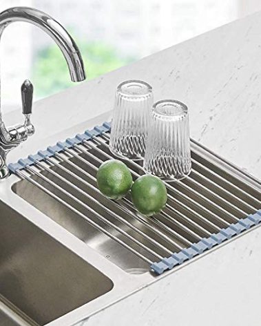 Seropy Roll Up Dish Drying Rack, Over The Sink Dish Drying Rack Kitchen Rolling Dish Drainer, Foldable Sink Rack Mat Stainless Steel Wire Dish Drying Rack for Kitchen Sink Counter Storage 17.5x11.8