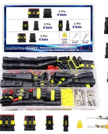 maierke 352PCS Waterproof Connectors Car Electrical Wire Connector Plug Kit Automotive Wire Connectors 1/2/3/4 Pin 22-16AWG Connectors Male & Female