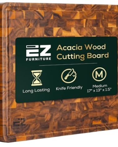 EZ FURNITURE Non Toxic Acacia Large Wood Cutting Board & Serving Board, End Grain with Juice Groove and Handles, Knife Friendly, For Chopping, Aesthetics for the Kitchen (L 20" x 15" x 1.5", 8.38 lbs)