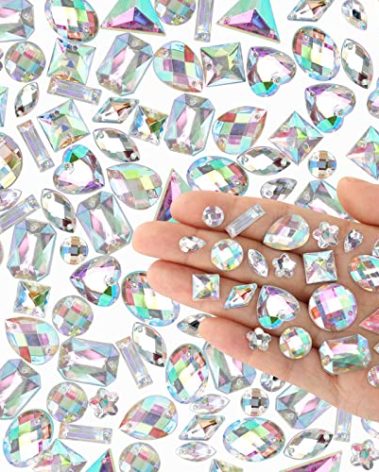 Aptkin 1000 Pieces Sew on Rhinestones Large Big Sew on Crystals Sewing Gems Jewels Acrylic Mixed Shapes Rhinestone with Sewing Holes for Clothes DIY Crafts Costume Garment Shoes (Crystal AB)