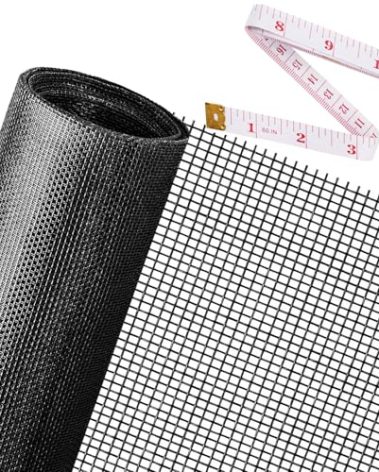 Replacement Window Screens, 48X118 Inch Durable Window Screen Mesh for Patio Porch Door Windows, DIY Adjustable Fiberglass Screen Repair Kit Sliding Net Roll Pet, Black by Ouskr