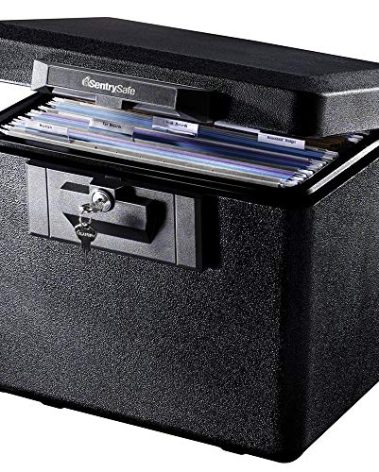 SentrySafe Black Fireproof Document Box with Key Lock, Safe Secures Files and Documents for Home or Office, 0.61 Cubic Feet, 13.6 x 15.3 x 12.1 inches, 1170