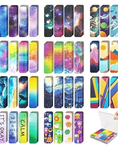 48 Pieces Unique Sensory Stickers for Anxiety Relief Items - Sensory Strips with Storage Box - 2 Textured Surface Fidget Strips for Office & Classroom Desk - Relieve Adult & Teen Stress