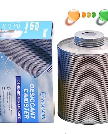 Wisesorb 750 Grams Gun Safe Dehumidifier, Reusable Canister Desiccant Dehumidifier, Rechargeable 1.65 Lbs Indicating Silica Gel Orange to Green, Pack of 1
