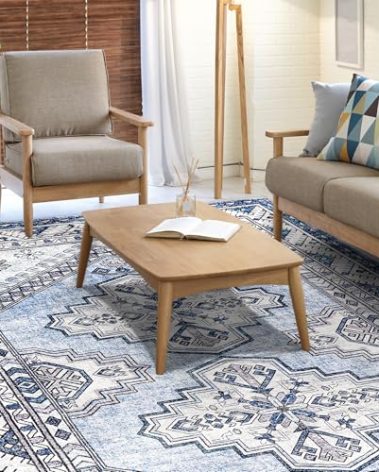 Mcadore Vintage Washable Rug，8x10 Boho Area Rugs for Living Room, Bedroom, Kitchen, Soft Non-Slip Foldable Indoor Carpet, Blue/Multi
