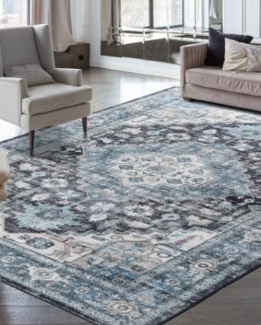 8x10 Area Rugs for Living Room,Non Slip Washable Vintage Rug Boho Rugs Large Blue Area Rug Indoor Stain Proof Non-Shedding Carpet for Entryway Living Room Bedroom Kitchen(Blue)