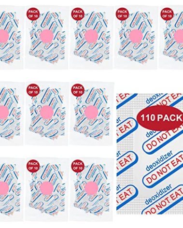 LinsKind 110 Packs 100CC Food Grade Oxygen Absorbers (10 Packs in Individual Vacuum Bag, 11x Packs of 10), Oxygen Absorbers for Food Storage, with Oxygen Indicator, for Mylar Bags, Mason Jars, Canning