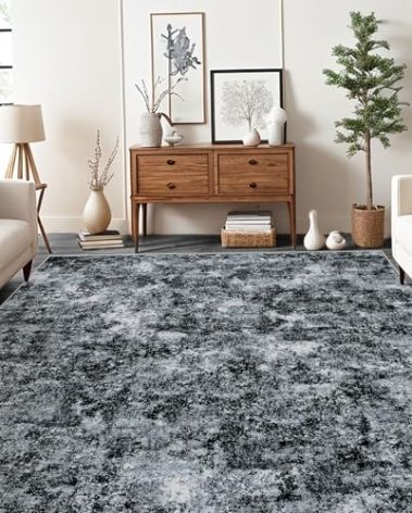 Deerly Modern Abstract Area Rug, 5x7 Washable Large Living Room Rugs for Bedroom, Soft Non Slip Contemporary Low Pile Indoor, 5x7 Rug for Kitchen Entryway Bathroom Bedroom Dining Room, PrussianBlue