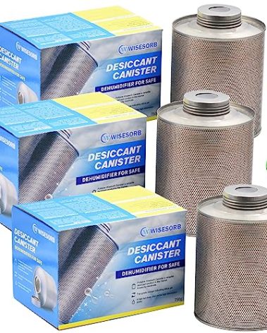 Wisesorb 750 Grams 3 Pack Gun Safe Dehumidifier, Reusable Canister Desiccant Dehumidifier, Rechargeable 1.65 Lbs Indicating Silica Gel Orange To Green, Pack of 3