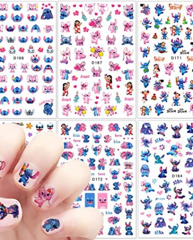 6 Sheets 3D Self-Adhesive Nail Art Stickers - Cartoon Kawaii Anime Design Decals - Cute Charm Decoration for Women Girls