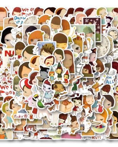 130pcs Yoshitomo Nara Stickers Pack,Aesthetic Vinyl Waterproof Decals for Water Bottle,Laptop,Phone,Skateboard,Scrapbooking,Bumper Decor for Kids Teens Adults Fans for Party Supply Decor