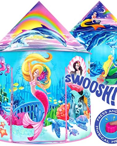 W&O Musical Mermaid Tent with Under-The-Sea Button - Captivating Pop Up Tent for Girls - Perfect for Indoor & Outdoor Play