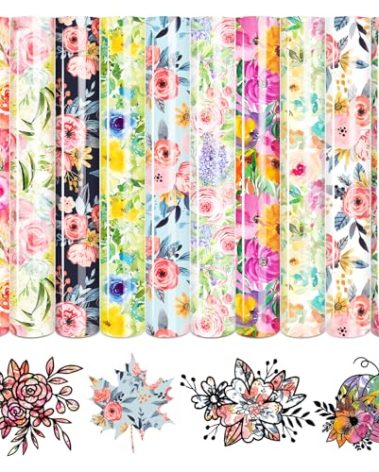 HTVSTD Watercolor Flower HTV Vinyl - 10 Sheets (12'' x 10'') Floral Heat Transfer Vinyl HTV Patterned Iron On Vinyl for T-Shirts