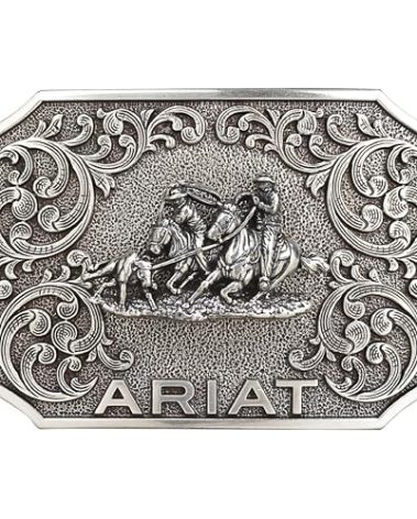 ARIAT Rectangle Buckle with Team Roper Motif, Western Scroll Design, Smooth Edge, 3-1/4" x 2-1/4"