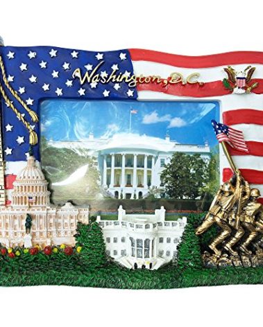 USA Flag, Washington Monument,U.S. Capitol, White House, IWO Jima Memorial and Presedential Seal Washington DC Decorative Picture Frame - Washington DC Souvenirs