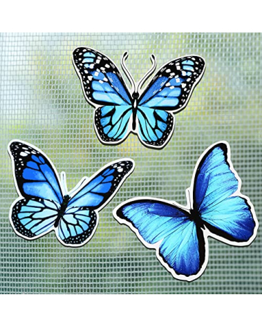 Fiada 6 Pcs Butterfly Screen Door Magnets Flexible Double Sided Door Magnets Decorative Protectors for Sliding Screen Doors Prevent People & Pets from Running into Windows(Blue,Fresh Style)