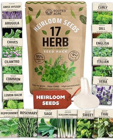 17 Herb Culinary Seed Vault – 5200+ Heirloom 𝗡𝗢𝗡-𝗚𝗠𝗢 𝗨𝗦𝗔-𝗦𝗢𝗨𝗥𝗖𝗘𝗗 Seeds for Indoor/Outdoor or Hydroponic Gardens – High Germination | Cilantro, Mint, Chives, Basil, Parsley & More