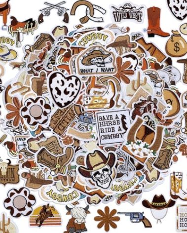 Thiccywoov 80 Pcs Halloween Western Iron on Patches Cowboy Country Brown Patches for Hat Vintage Embroidered Sew on Applique Bulk for Clothing Jackets Backpacks Stockings DIY Accessories