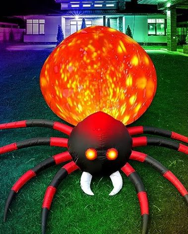 10FT Halloween Inflatables Spider Outdoor Decoration for Yard, Giant Blow Up Crawling Spider with LED Rotating Flame, Large Spider Prop for Halloween Party Garden Lawn Patio Outside House Window Decor