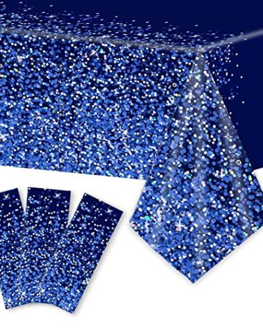 3pcs Blue Silver Tablecloths Denim and Diamonds Party Decorations Navy Blue and Silver Tablecloth Disposable Plastic Royal Confetti Rectangle Table Cover for Birthday Wedding Party Decor Supplies