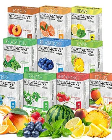 HydroActive Hookah Flavors With Essential Oils, All Active Mix Hookah Shisha in Peach, Strawberry, Mango, Pineapple, Watermelon Mint Flavor Set, Hookah Flavors Nicotine Free, 50-Gram 10 Packs
