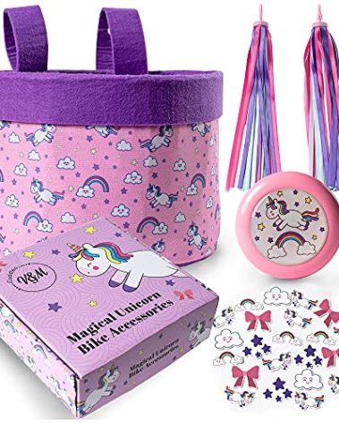 Unicorn Streamers Bike Basket for Girls - Front Facing, Bicycle Bell & Accessories w/Girls Bike Bell for Kids
