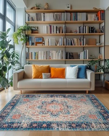 4x6 Kitchen Area Rugs Non Slip Boho Vintage Washable Rug for Bedroom Office Non-Shedding Oriental Laundry Bathroom Indoor Accent Floor Carpet for Entrance Mudroom (Multi Color,4x6ft)