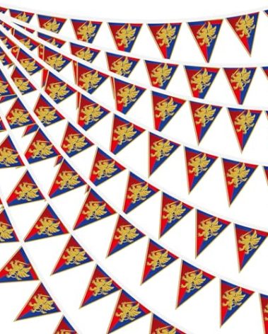 Hahafelt 6 Pcs 72 ft Medieval Fantasy Pennant Banner with Lion Design Medieval Party Decorations Hanging Party Bunting Banner Garden Triangle Flag for Castle Theme Festival Birthday Decor