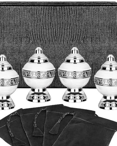 Trupoint Memorials Small Urns for Human Ashes Keepsake, Decorative Mini Cremation Urn for Adult Men & Women, Set of 4, Chalice White with Silver Lining