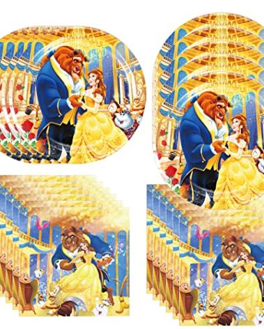 DoMiDoLa 40pcs Beauty and the Beast Party Supplies include 20 plates, 20 napkins for the Beauty and the Beast birthday party decoration