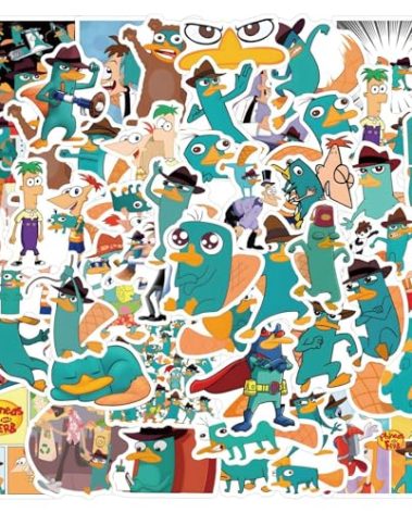 SZWMXH 55pcs Perry The Platypus Stickers Agent P Stickers for Kids Water Bottle,Cool Phineas and Ferbs Stickers Waterproof Decals for Laptops Skateboard Travel Case Bumper Bike Computer